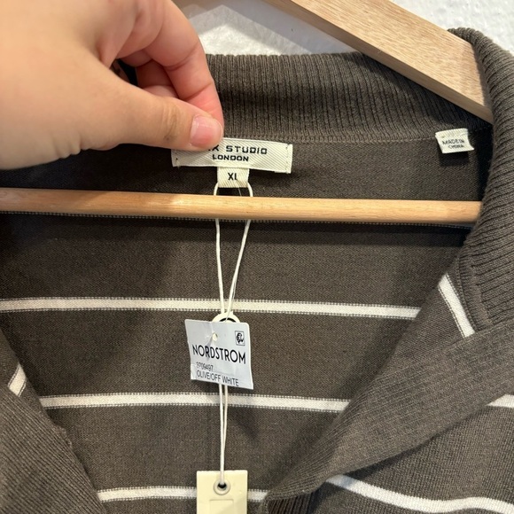 NWT max studio green white stripe polo sweater - Picture 4 of 6